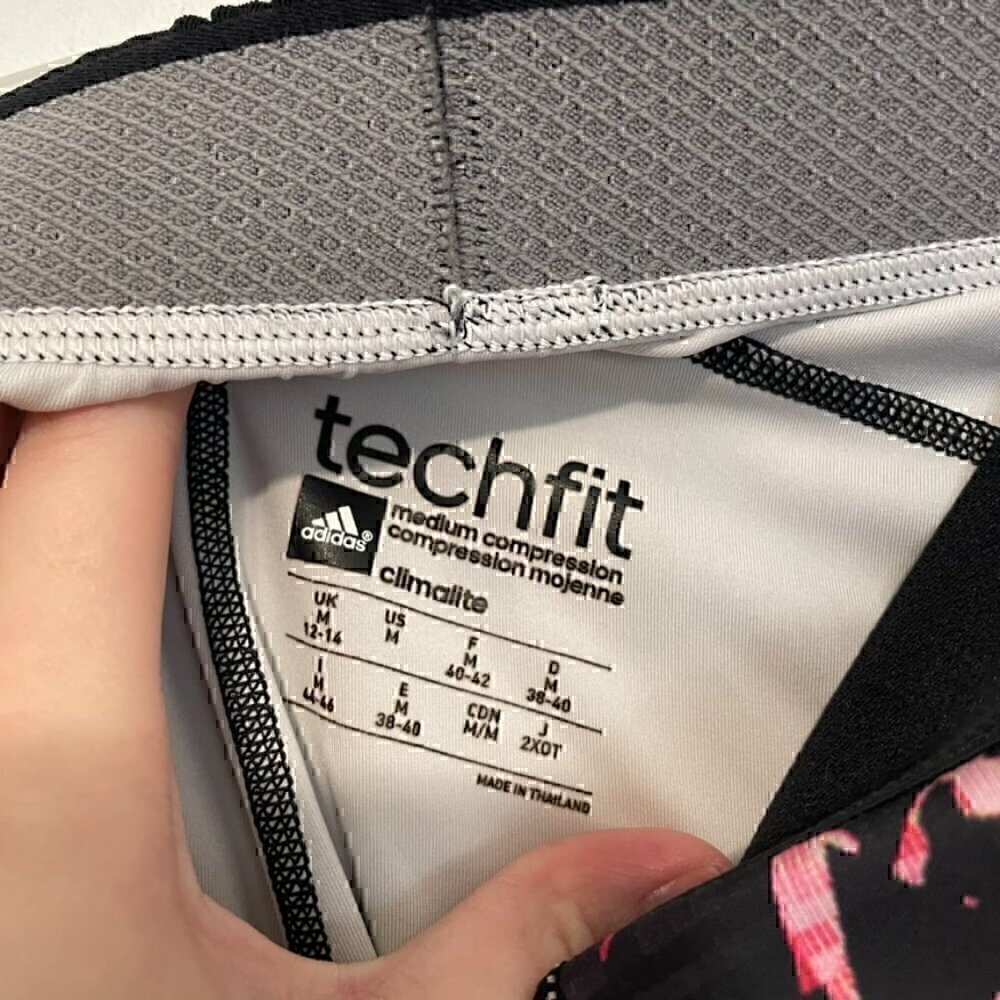 ADIDAS TechFit Printed Capri Leggings Climalite Pink Black Geo Geometric Active - Picture 6 of 14